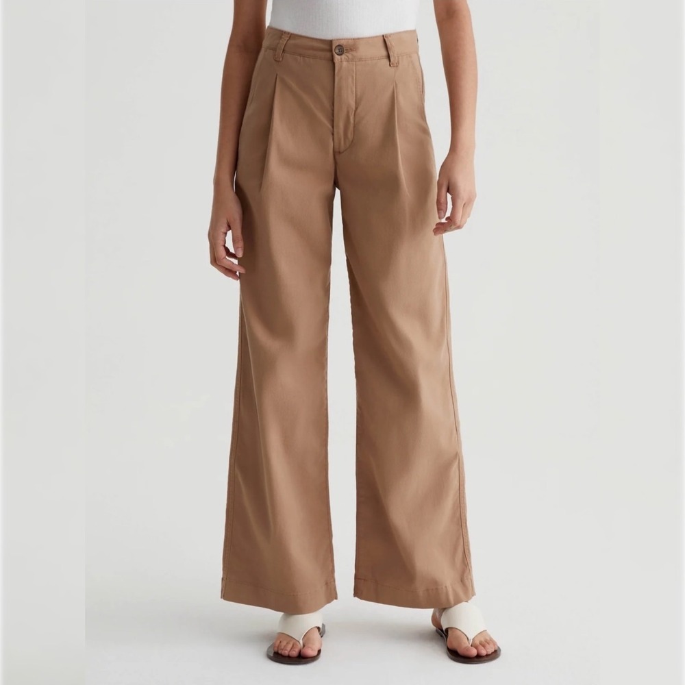 AG Adriano Goldschmied Tan Jules Pleated Wide Leg Chino Pants 31